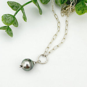 Tahitian Baroque Pearl Sterling Silver Paperclip Chain Necklace