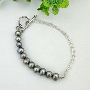 Silver Freshwater Pearls Sterling Silver Chain Bracelet