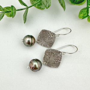 Whimsical Sterling Silver Tahitian Pearl Earrings