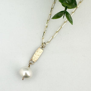 14k Gold South Sea Pearl Paperclip Chain Necklace