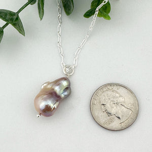 Baroque Peach Purple Pearl Sterling Silver Necklace