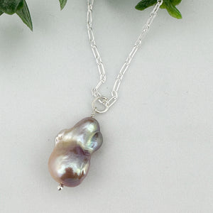 Baroque Peach Purple Pearl Sterling Silver Necklace