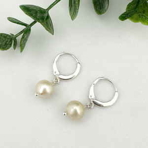 Cream South Sea Pearl Sterling Silver Leverback Earrings