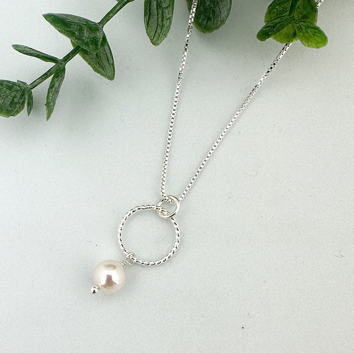 Akoya Pearl Twisted Circle Sterling Silver Necklace
