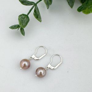 Purple Edison Freshwater Pearl Sterling Silver Leverback Earrings