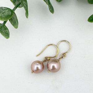 Purple Edison Pearls Gold Filled Earrings