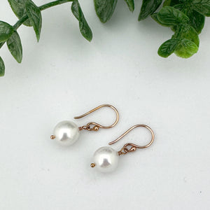 White South Sea Pearls on Rose Gold Filled Earrings