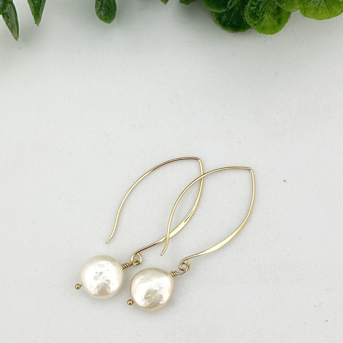 Cream Freshwater Coin Pearl Gold Filled Earrings