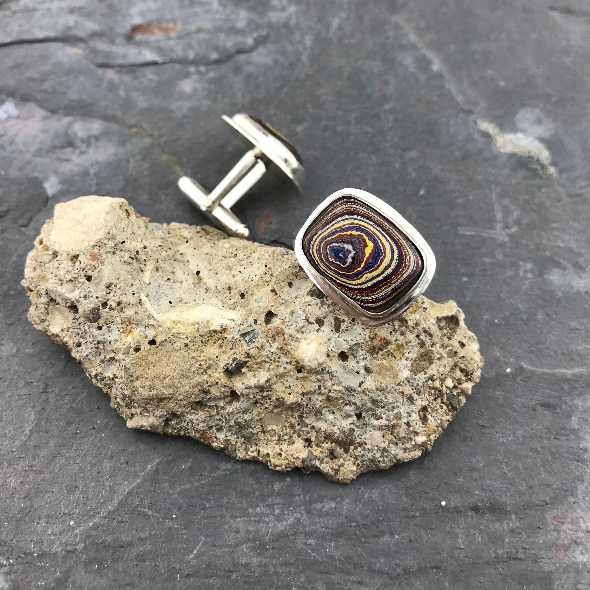 Wooden style cufflinks made in sterling silver