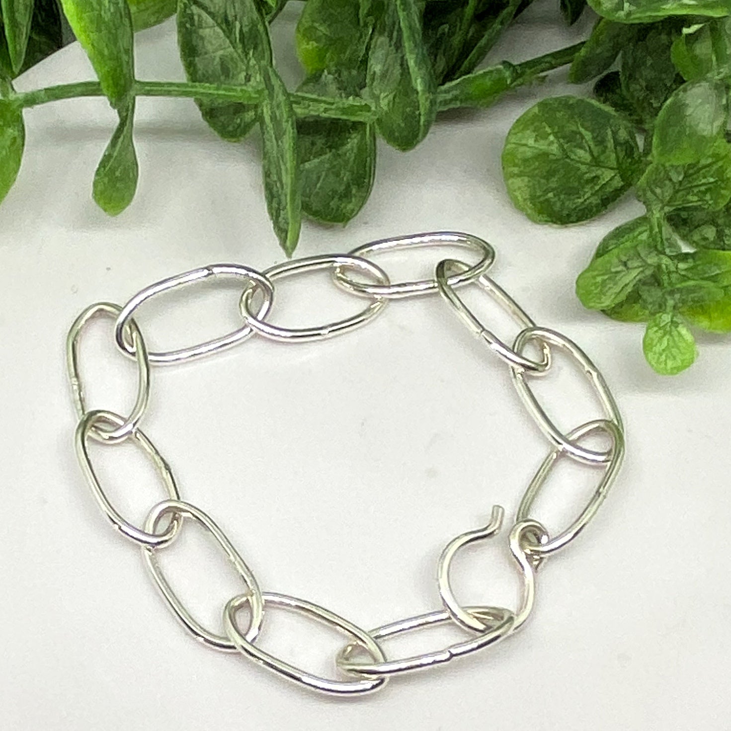 Heavy silver oblong links chain bracelet, Shop